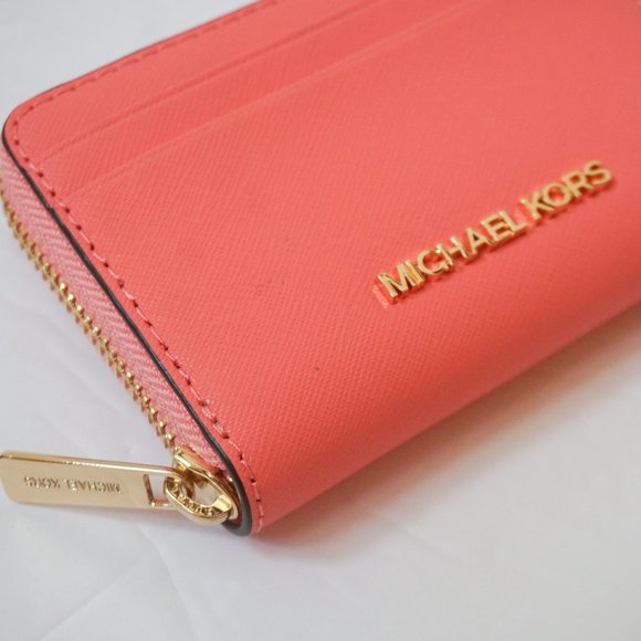 Michael Kors Jet Set Travel Card Case Wallet Grapefruit Pink - Picture 5 of 9